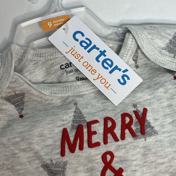 Carters Just One You Infant Baby Gray 2 Pc Merry And Bright Coordinated Set New! - Picture 10 of 15